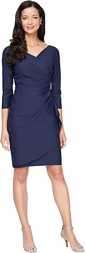 Alex Evenings Slimming Short Sheath 3/4 Sleeve Cocktail Dress, Wedding Guest (Pe