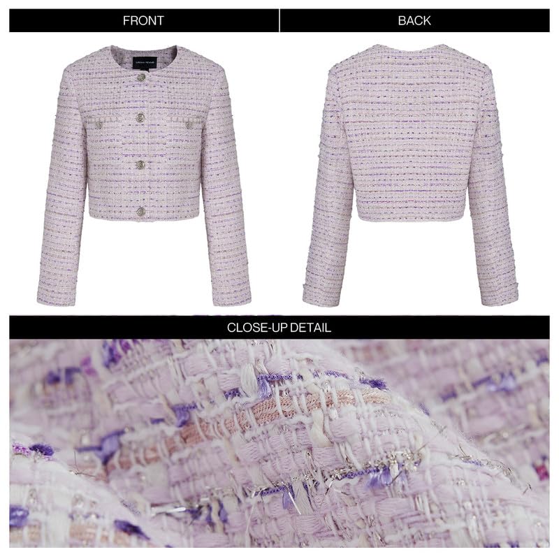 Women's Long Sleeve Cropped Tweed Jacket with Pocket Button Slim Fit Work Office Short Tweed Blazer4