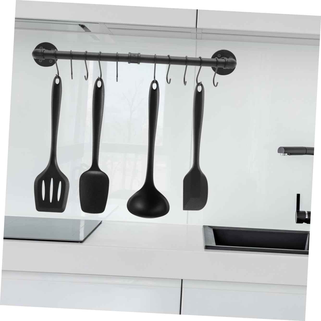 TIDTALEO Pot Pan Wall Mounted Rail with Hooks 13x60cm Metal Kitchen Hanging Utensil Rack Industrial Style for Cookware Organization