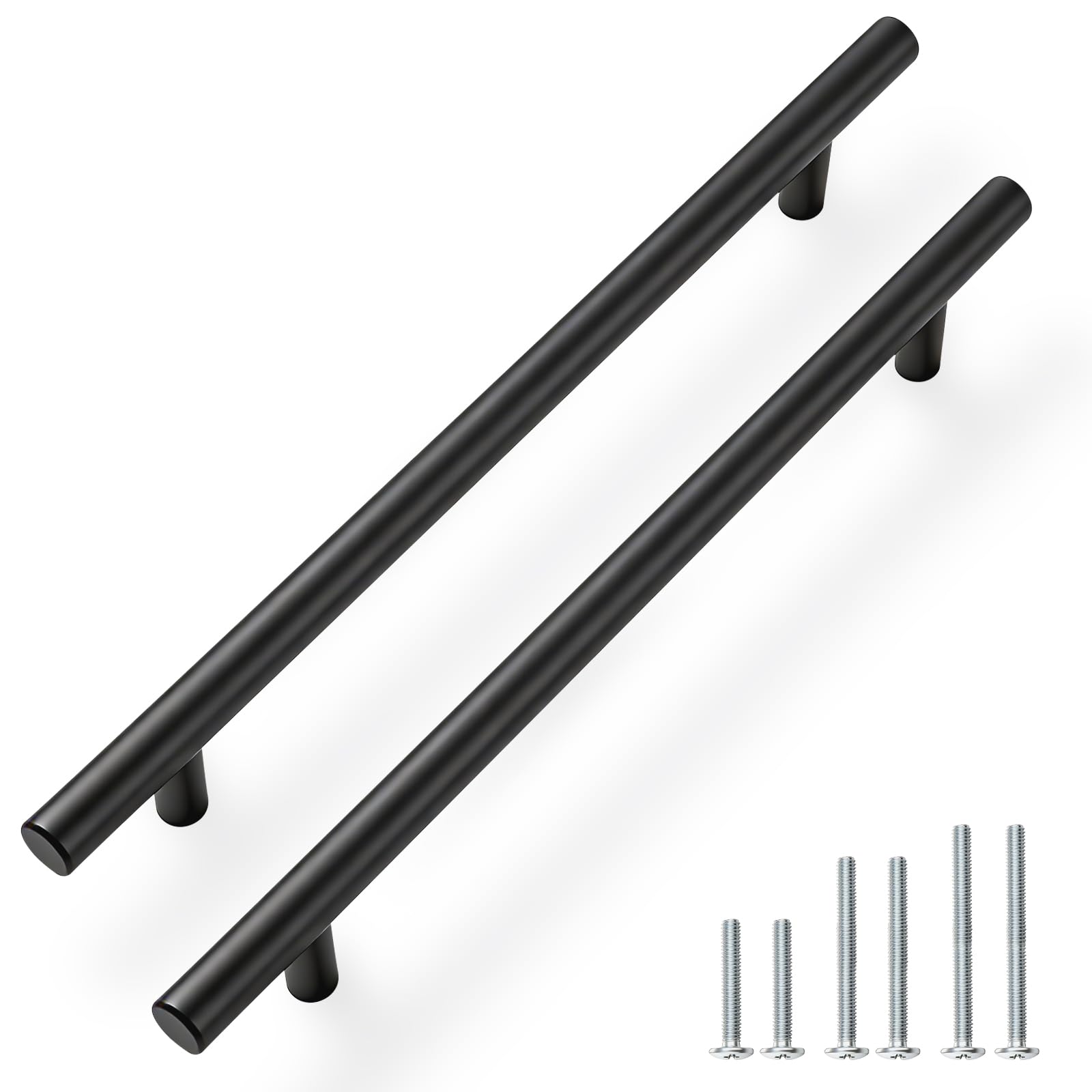 PinLin 30 Pack Kitchen Door Handles 192mm Hole Centre Flat Black Cabinet Handles Stainless Steel Cupboard T Bar Handle