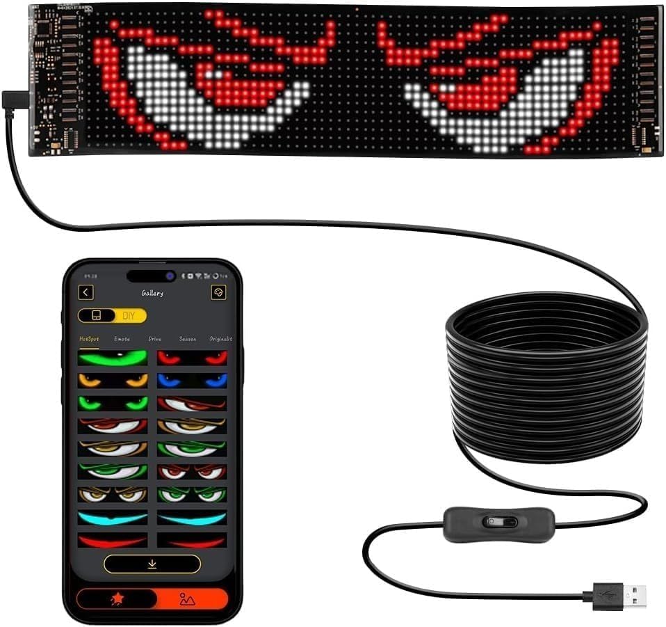 Flexible LED Sign Programmable Scrolling Text & Animation USB Power APP Controlled LED Panel for Automobiles Shops Bars Events Weddings Festivals RGB Matrix 37cm x 9cm