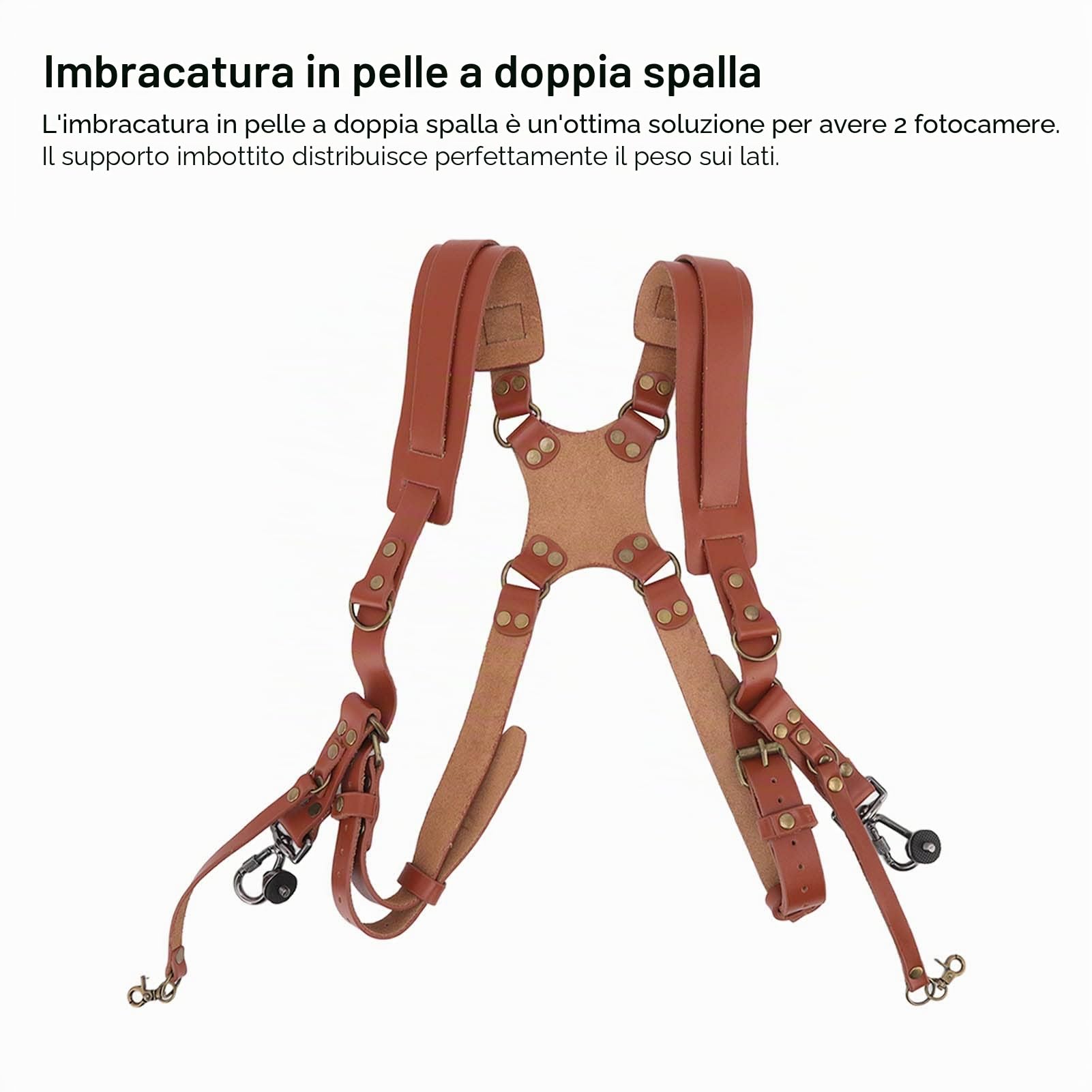 Focket Accessori per la Cinghia della Fotocamera per Due Fotocamere, Comoda Imbracatura in Pelle a Doppia Spalla, Accessori per Fotocamera a Tracolla, Attrezzatura per Fotocamera Multipla