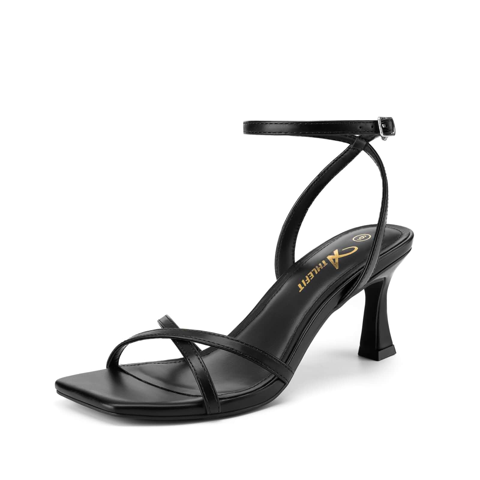 Athlefit Kitten Heels for Women Square Open Toe Strappy High Heels for Prom 2.75-inch Heels, PU/Suede/Raffia Upper, Adjustable Ankle Strap, Dressy Sandals for Work, Prom, Wedding, Vacation, Daily Wear