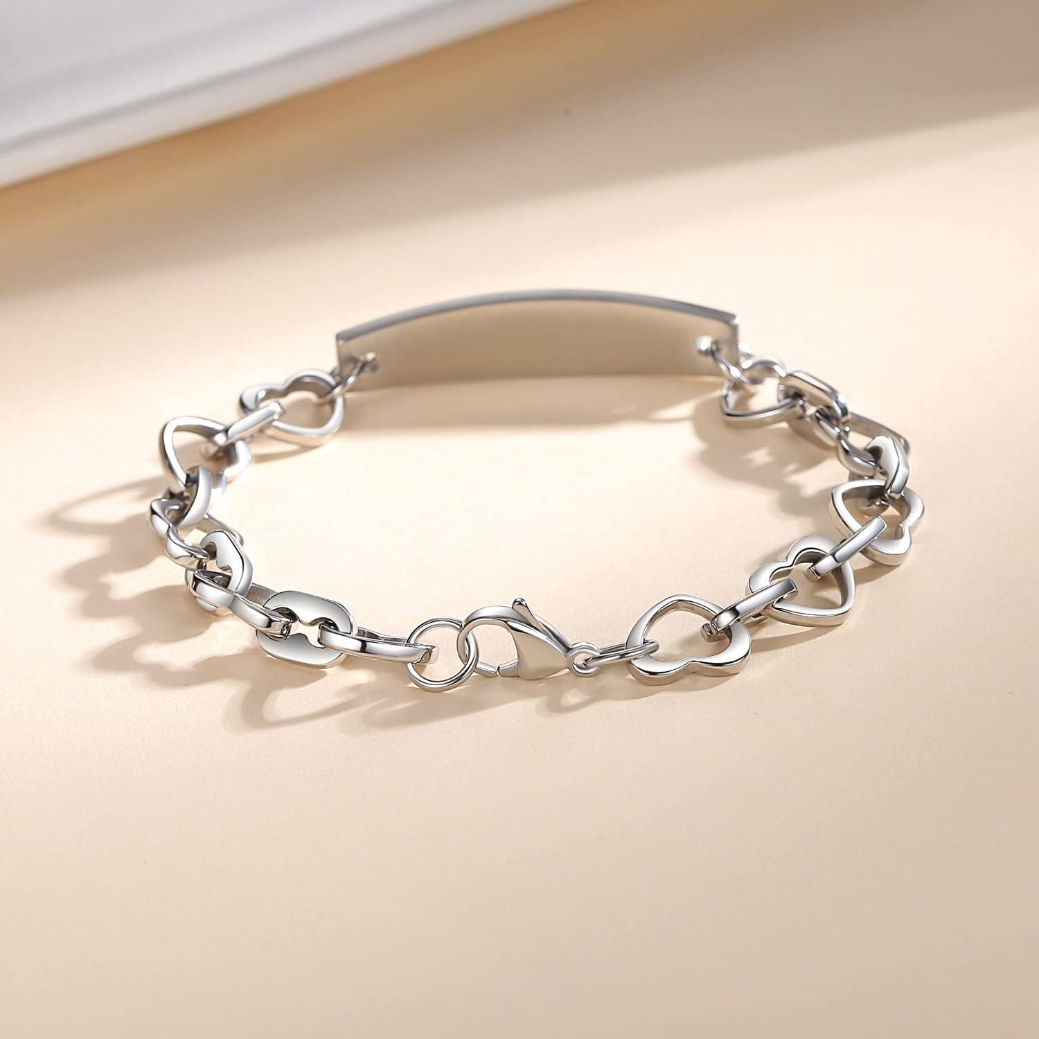 mnmoom 7 1/2 in Heart Medical Alert Bracelets for Women Stainless Steel id bracelets with Free custom engraving