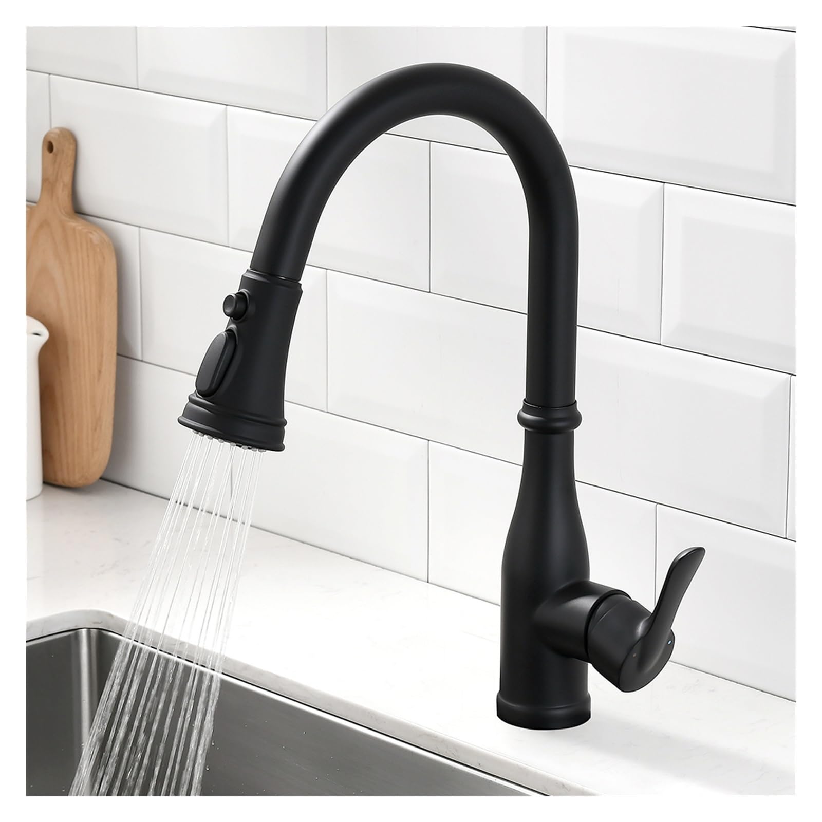 Yjyjy Black Sleek Single Handle High Arc Brushed Nickel Pull Out Faucet With Swivel Spout - Stainless Steel Sink Faucets For Kitchen