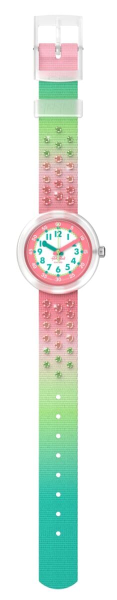 Flik Flak Reloj de cuarzo para niña, color verde, de origen biológico, impermeable, color melón brillante