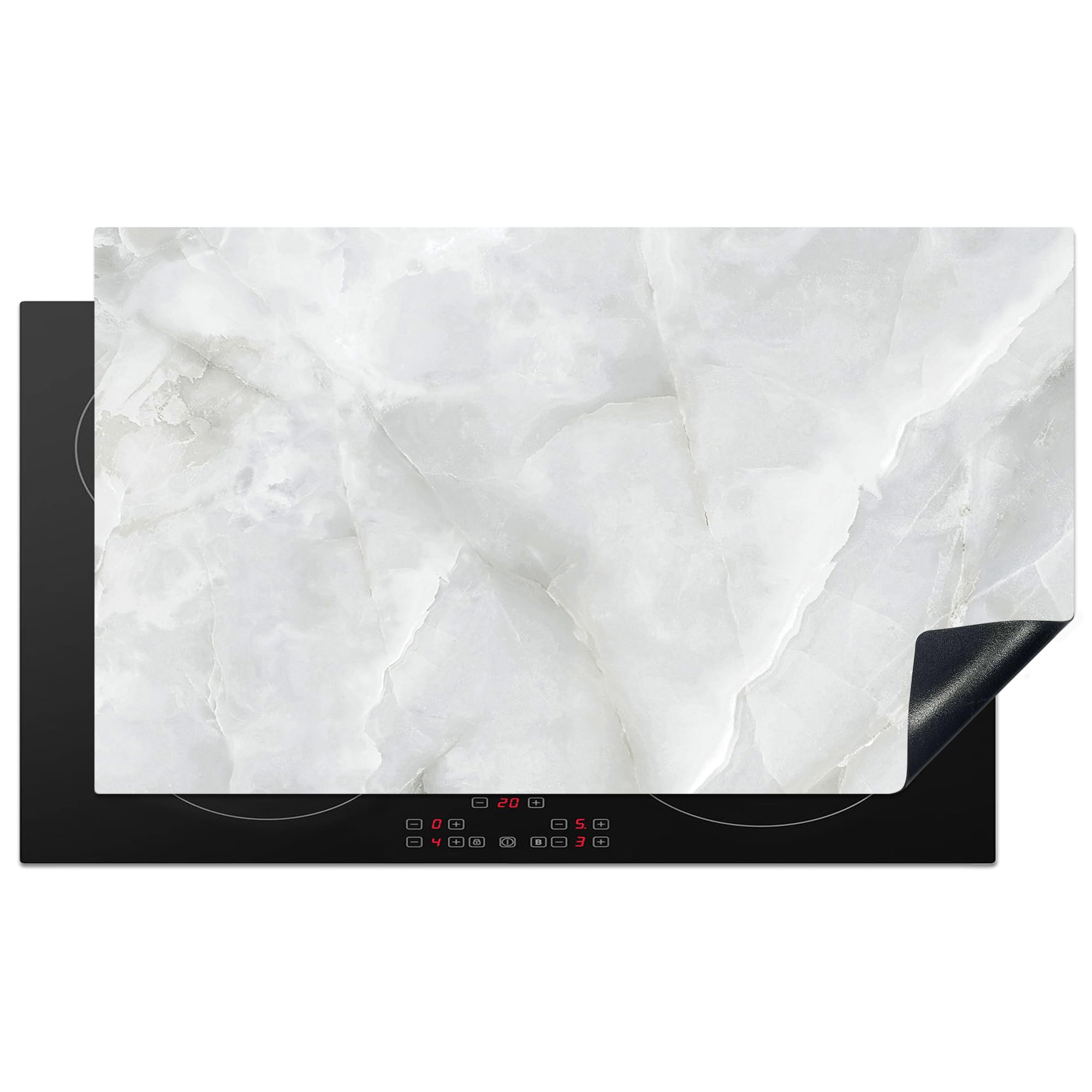 KitchenYeah© Induction Hob Cover Protector Mat 20.8"x36" / 91.6x52.7 cm Kitchen Universal Ceramic Covers for Electric Cookers Vinyl Marble - White - Patterns - Stone - Marble Look — image 1