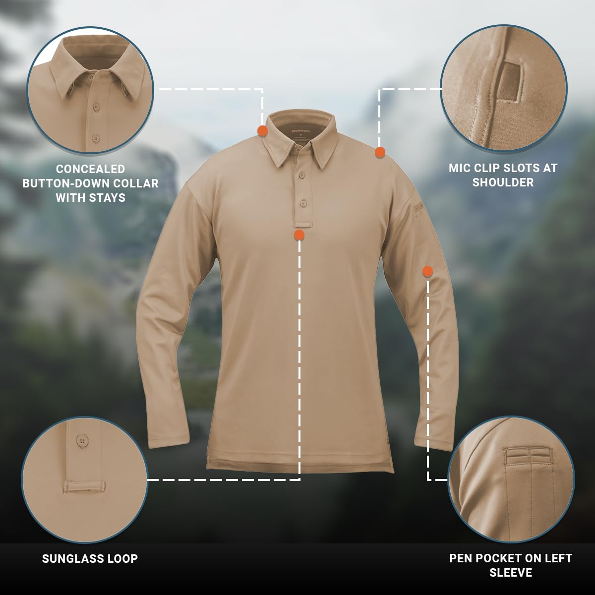 Propper I.C.E. Polo de Manga Larga, Hombre, F5315, Bronceado Plateado, Extra-Large