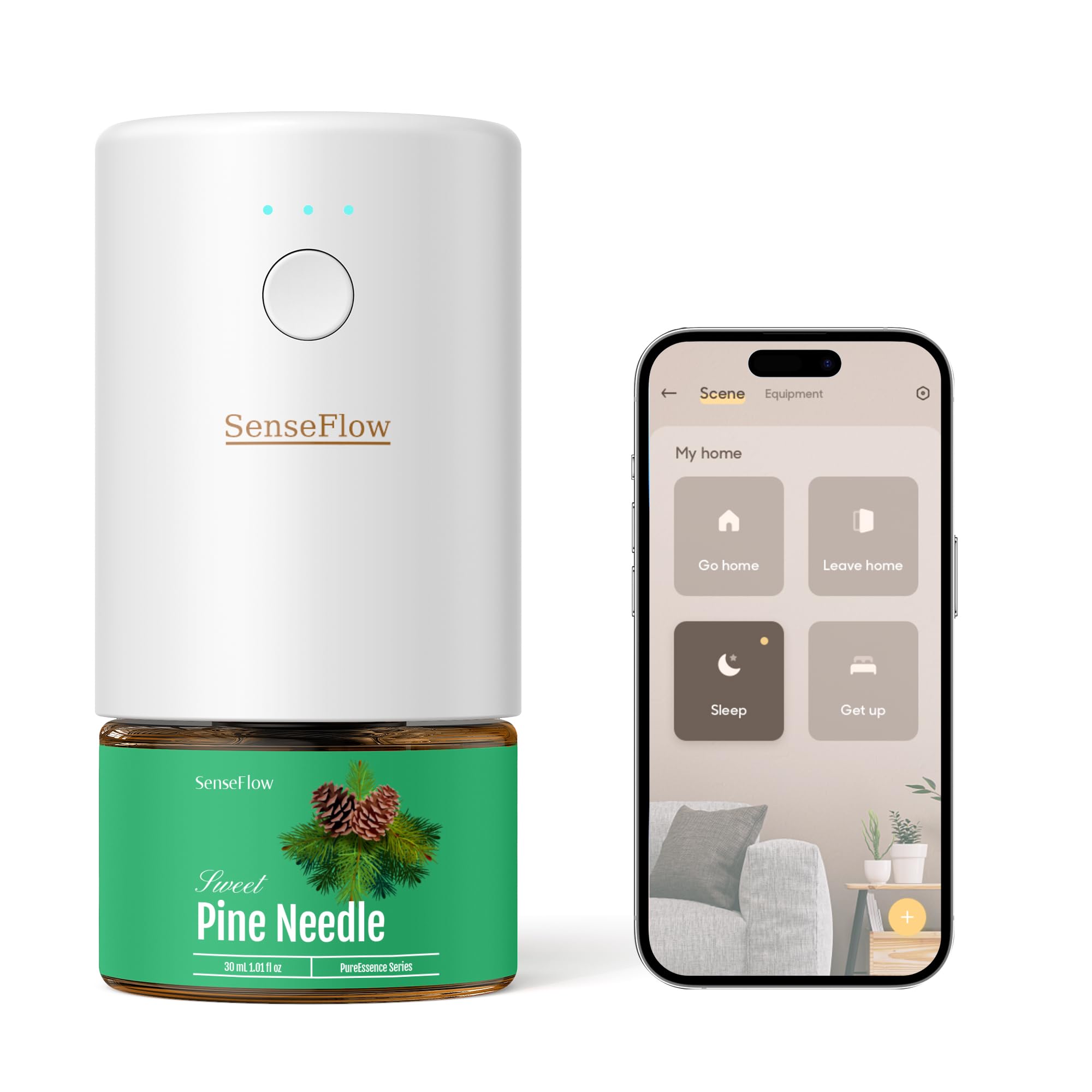 SenseFlow Aroma Diffuser for Essential Oils Smart Wi-Fi SF101S Pro, Waterless Ultrasonic Fragrance Plug, Room Fragrance, White, No Oils