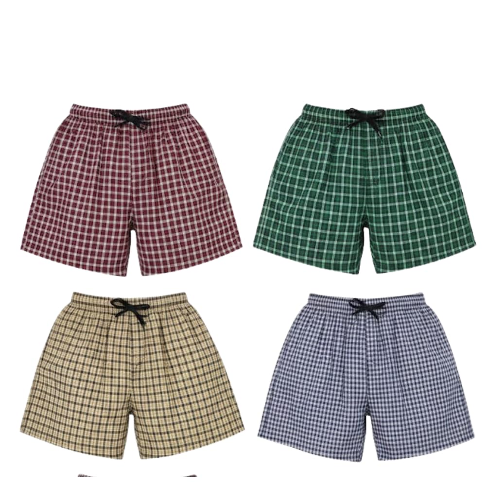 arya brother's Men's Checkered Shorts Pokets Elastic Waist Drawstring Cotton Blend Casual Wear Comfortable Stylish Ideal for Home Gym Outdoor Activities Pack of 4-picture-29