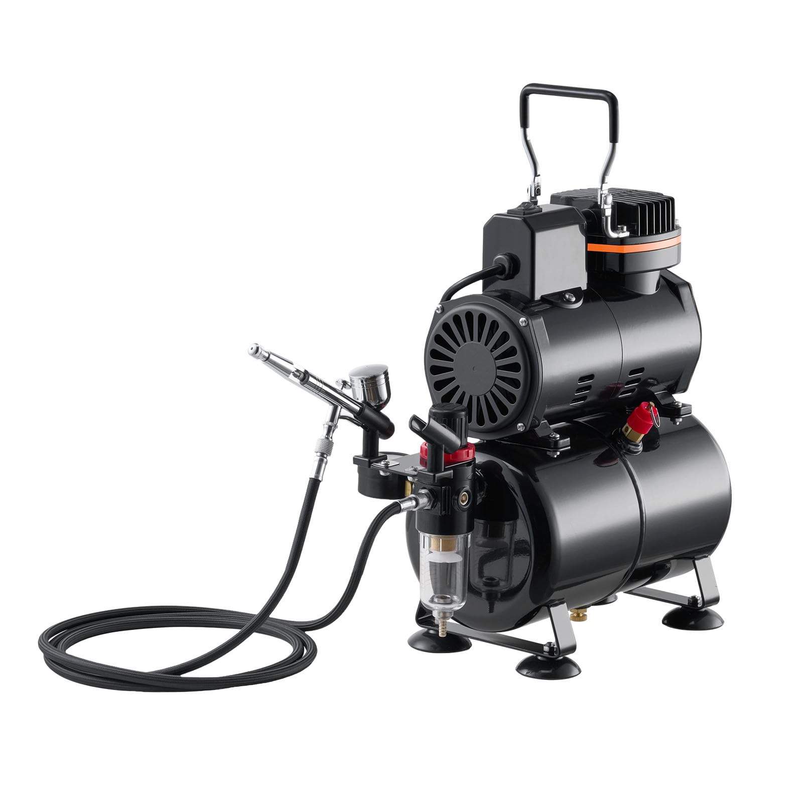 VEVOR Kit de Aerógrafo con Compresor de Aire 1/6 HP Compresor de Aerógrafo de Doble Acción con 3 Boquillas, Manguera, 4 Pinturas Acrílicas, Kit de Pintura para Decoración de Tartas, Maquetas, Uñas
