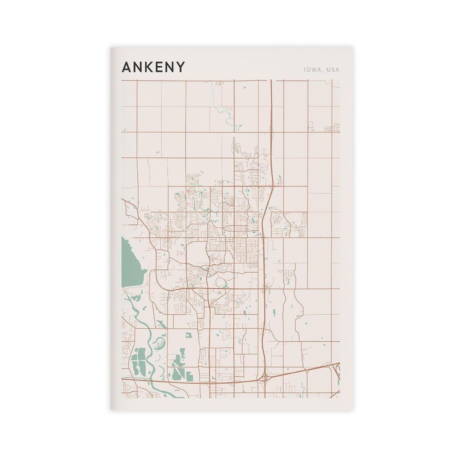 HEYANM Ankeny Map Poster Ankeny Print Poster Wall Art Iowa Travel Gift Farmhouse Decor Canvas Poster Wall Art Paintings for Living Room Bedroom Decoration Unframe 20x30inch