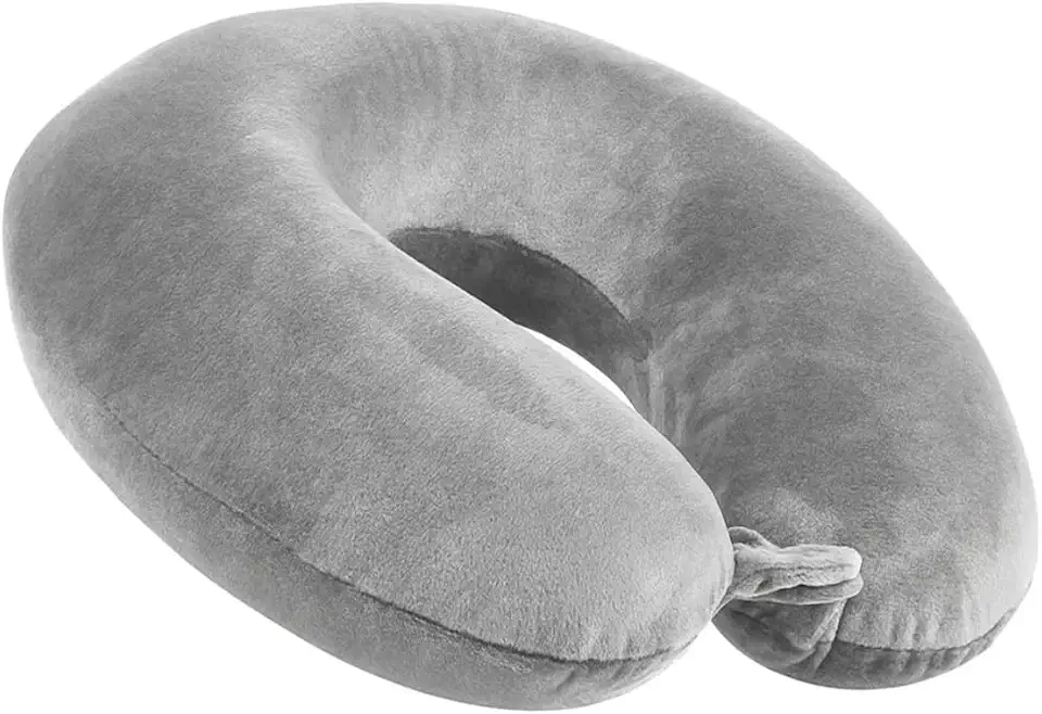 Almofada de Pescoço Travesseiro Cervical Ergonômico para Viagem Micropartículas Descanso (Cinza)