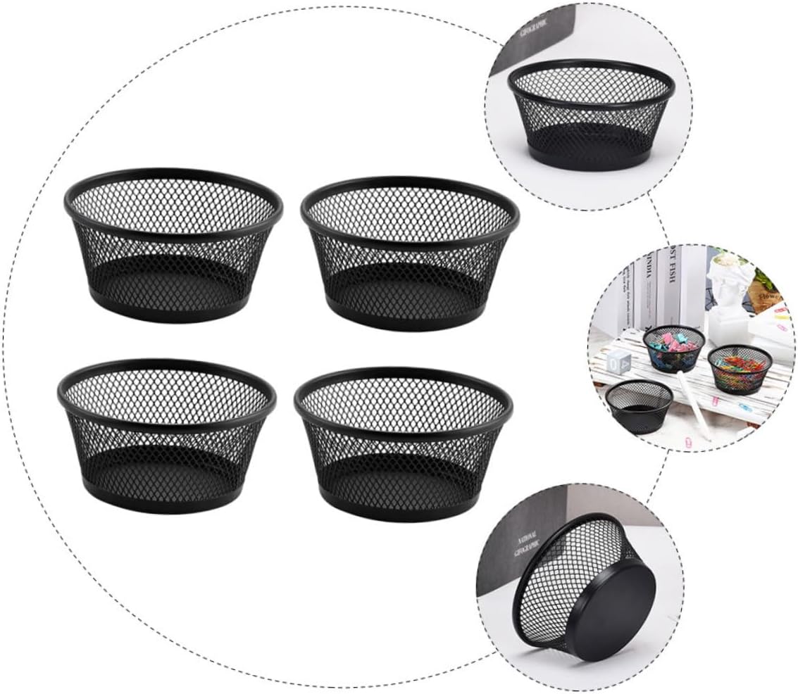 KALLORY 4Pcs Stackable Mesh Paperclip Holders Desk Organizer for Office and Home Iron Storage Supplies with Tapered Design Easy Clean Desktop Clip Dispensers for Item Organization