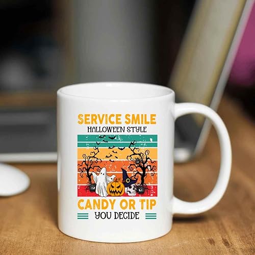 Miniatura 2 de Funny Gift Happy Halloween Themed Gift For Trick Or Treaters - Service With A Smile - Candy Or Tip, You Decide - 11 Oz White Ceramic Coffee Mug