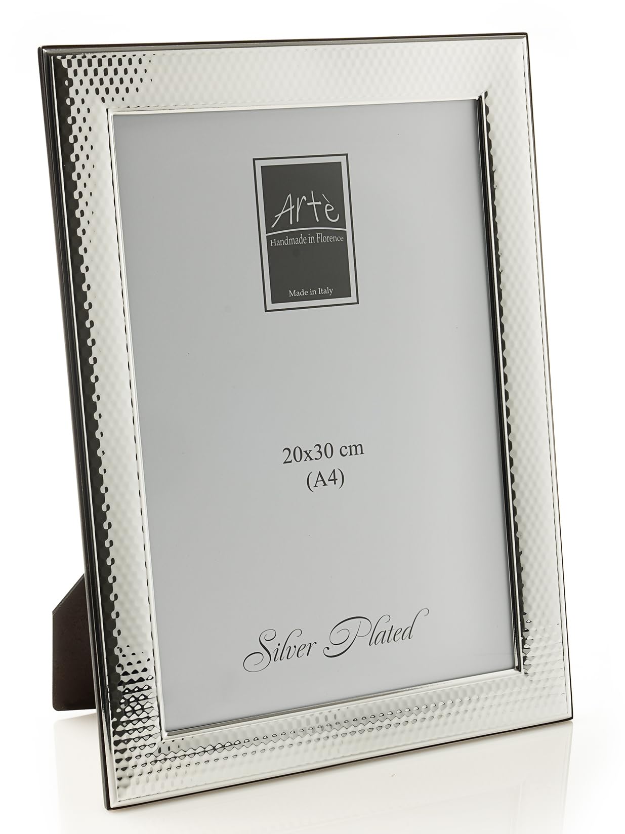 ARTÉ 20x30 (A4) Cornice per foto, Made in Italy, elegante placcata in argento, Silver Plated antiossidante, Bellissima cornice in Silver Plated con retro in legno mogano 110Z/20x30