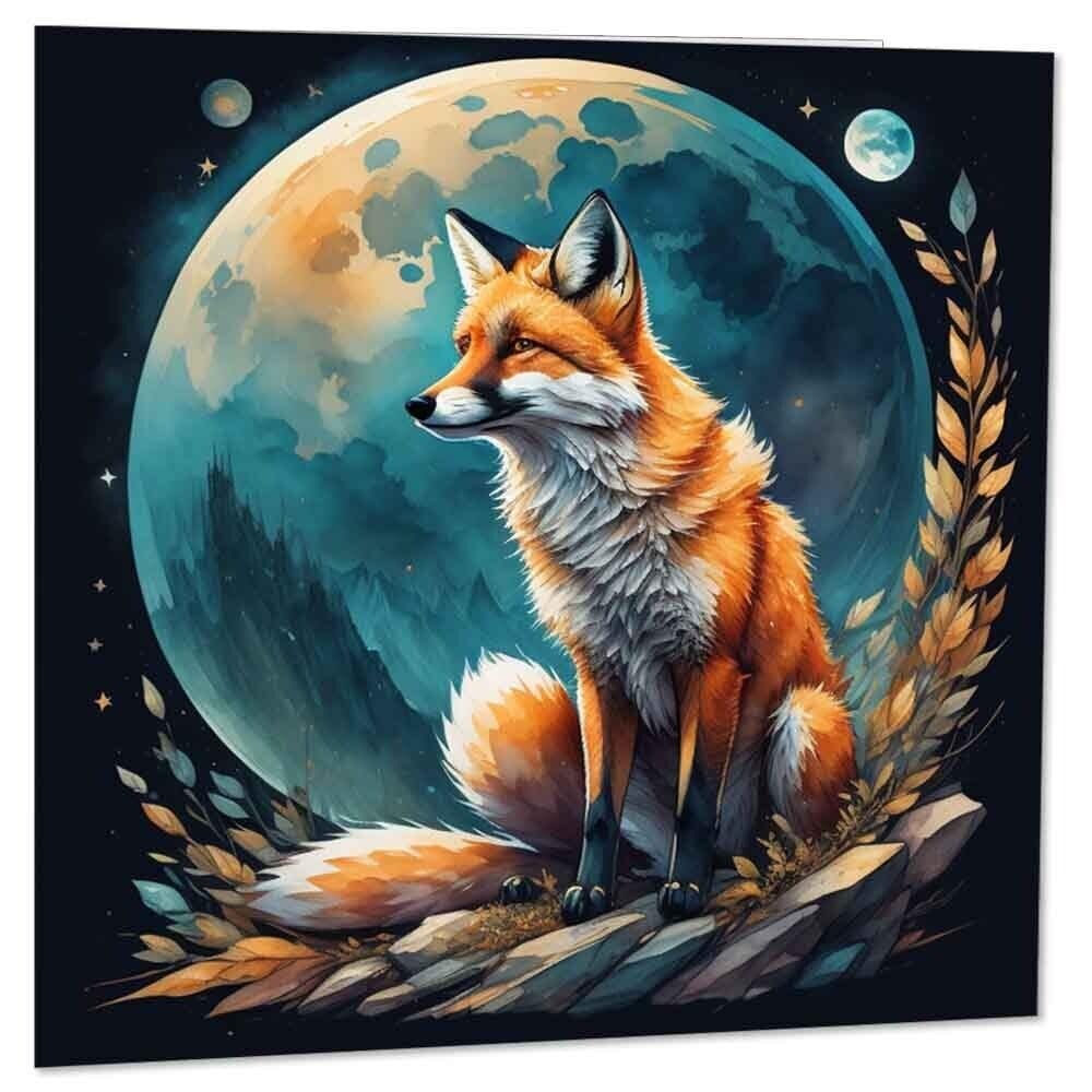 Watercolour Fox & Moon Greeting Card 145 x 145mm