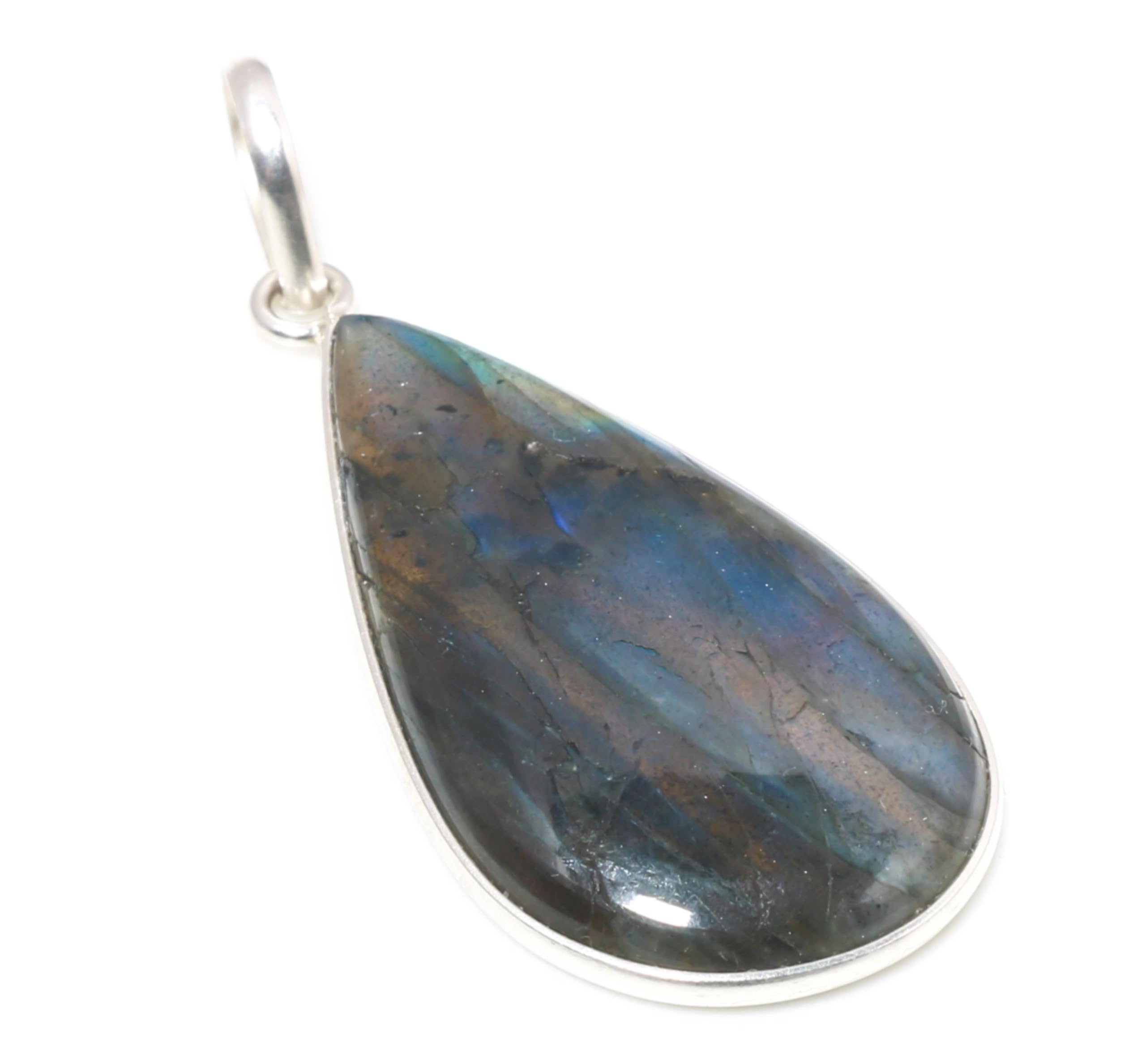 Excellent And Fantastic Labradorite Pear Shape Ethnic Style 925 Sterling Silver 35X20 MM Pendant 1.8" For Woman & Girls-image-14