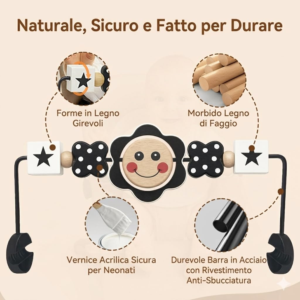 Baby Bouncer Toy Bar, Bouncer Toy Bar, facile da fissare e rimuovere, materiali adatti ai bambini, ideale per bambini, in bianco e nero (sorriso)