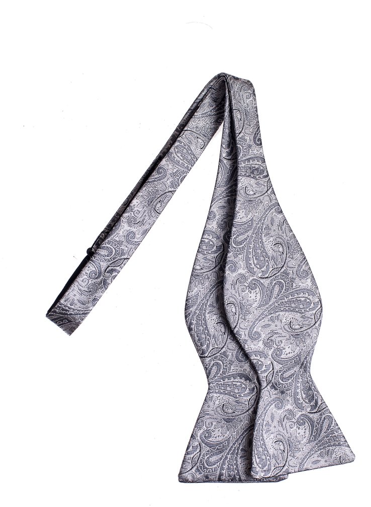 Self Tie Bow Ties Vintage Paisley Wedding and Prom Men's Sizing 9 Colors (Silver)