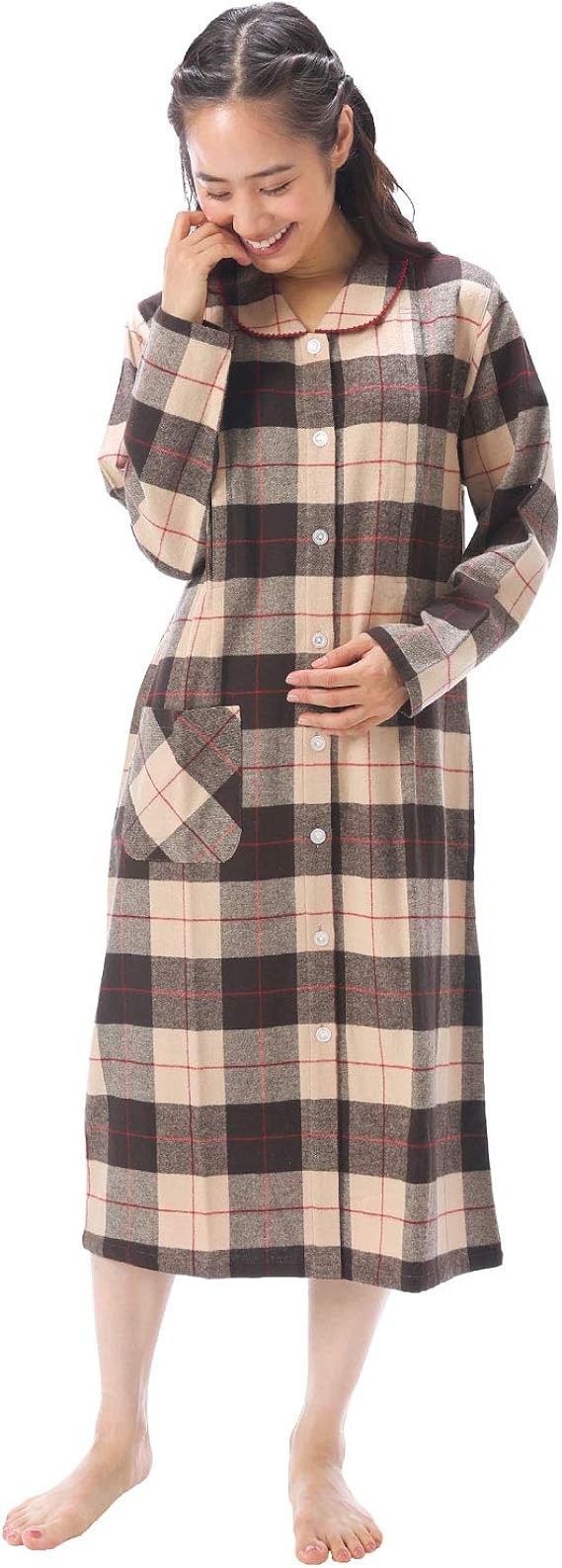 Amazon Co Jp Nishiki ニシキ マタニティ パジャマ ネグリジェ 授乳口付き 長袖 綿100 肌に優しい 起毛 ネル 前開き 授乳服 ロング丈 産前 産後 入院用 出産準備 レディース 秋 冬 ルームワンピース ルームウェア 部屋着 服 ファッション小物