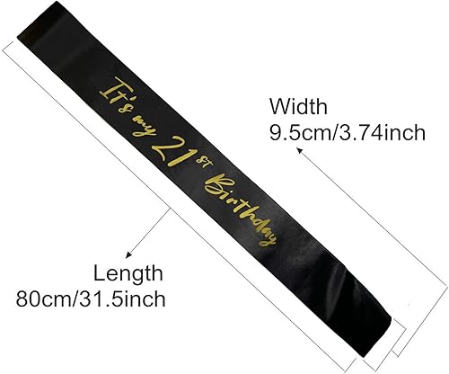 Miniatura 3 de Banda de 21 cumpleaños, fajas suaves de satén negro con letras de lámina dorada, decoraciones de banda de cumpleaños número 21 para niñas o niños,