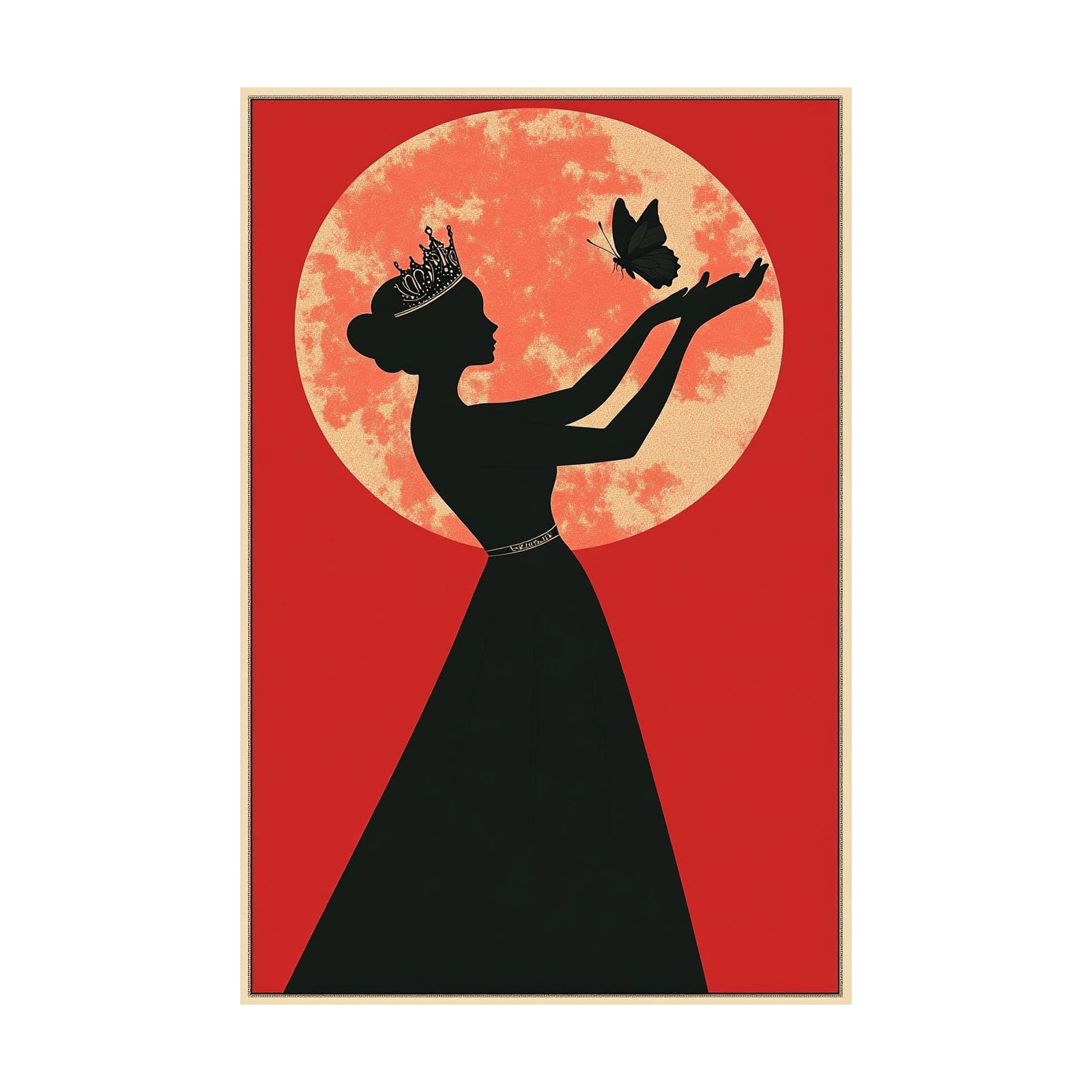 TERUEA Funny Bathroom Wall Art Print Crowned Woman Butterfly Silhouette Vintage Humor Wall Art Poster for Bathroom Toilet Decor(Red)-30x45cm Unframed