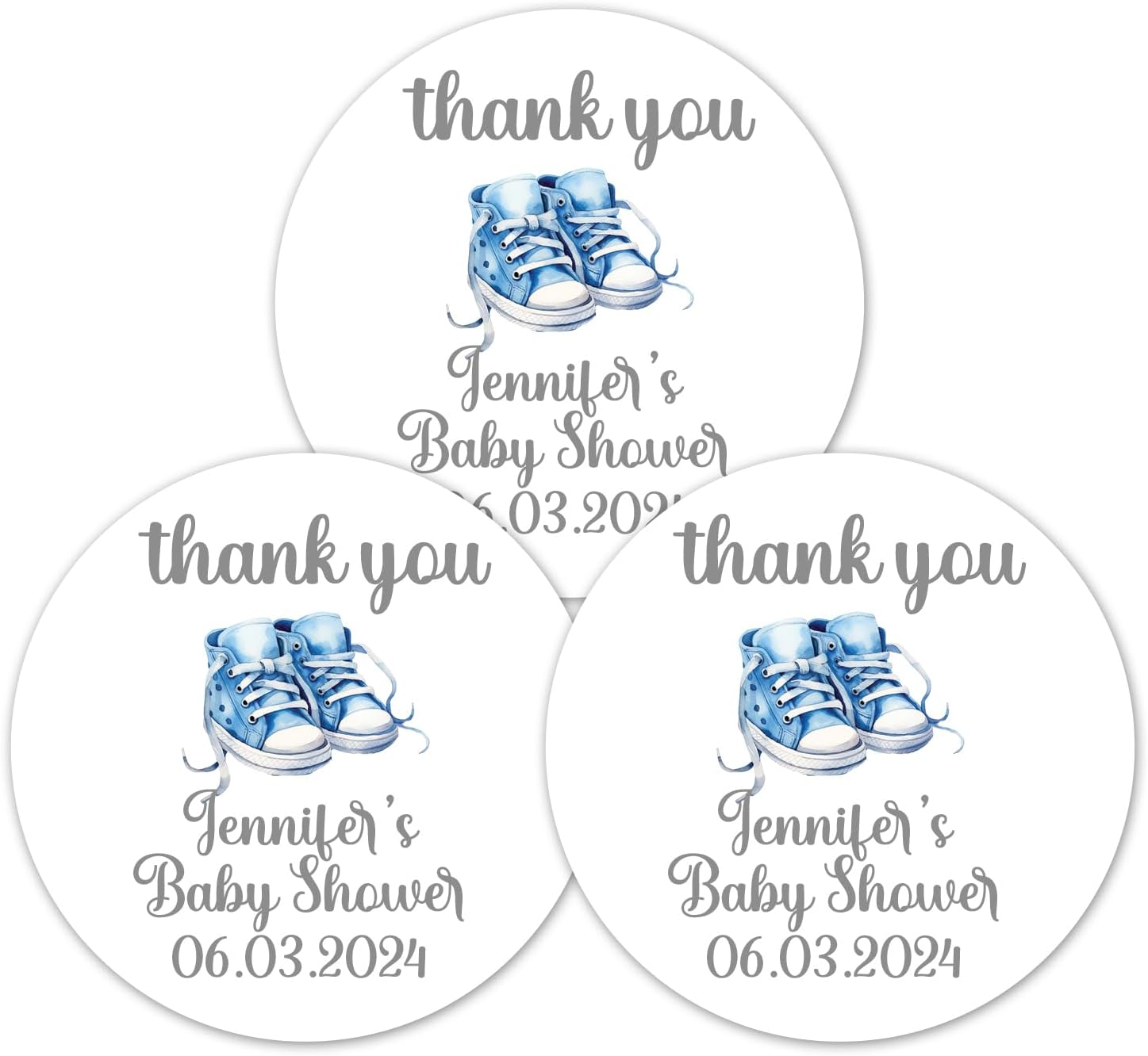 Baby Shower Thank You Stickers 1 inch Round, Pack of 63 Blue Boy Shoes Labels for Favor Bags and Boxes - BB33 - Image 2