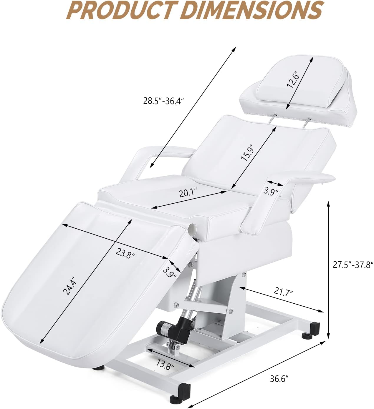 OmySalon Fully Electric Salon Facial Bed Chair, Multi-Purpose Massage Tattoo Lash Waxing Table, Height Backrest Footrest Adjustable, for Beauty Barber Spa (White)