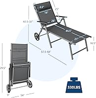 Vista 3 de Giantex Chaise Lounge - Silla de exterior plegable para patio con ruedas, 7 niveles ajustables, marco de aluminio resistente, almohada