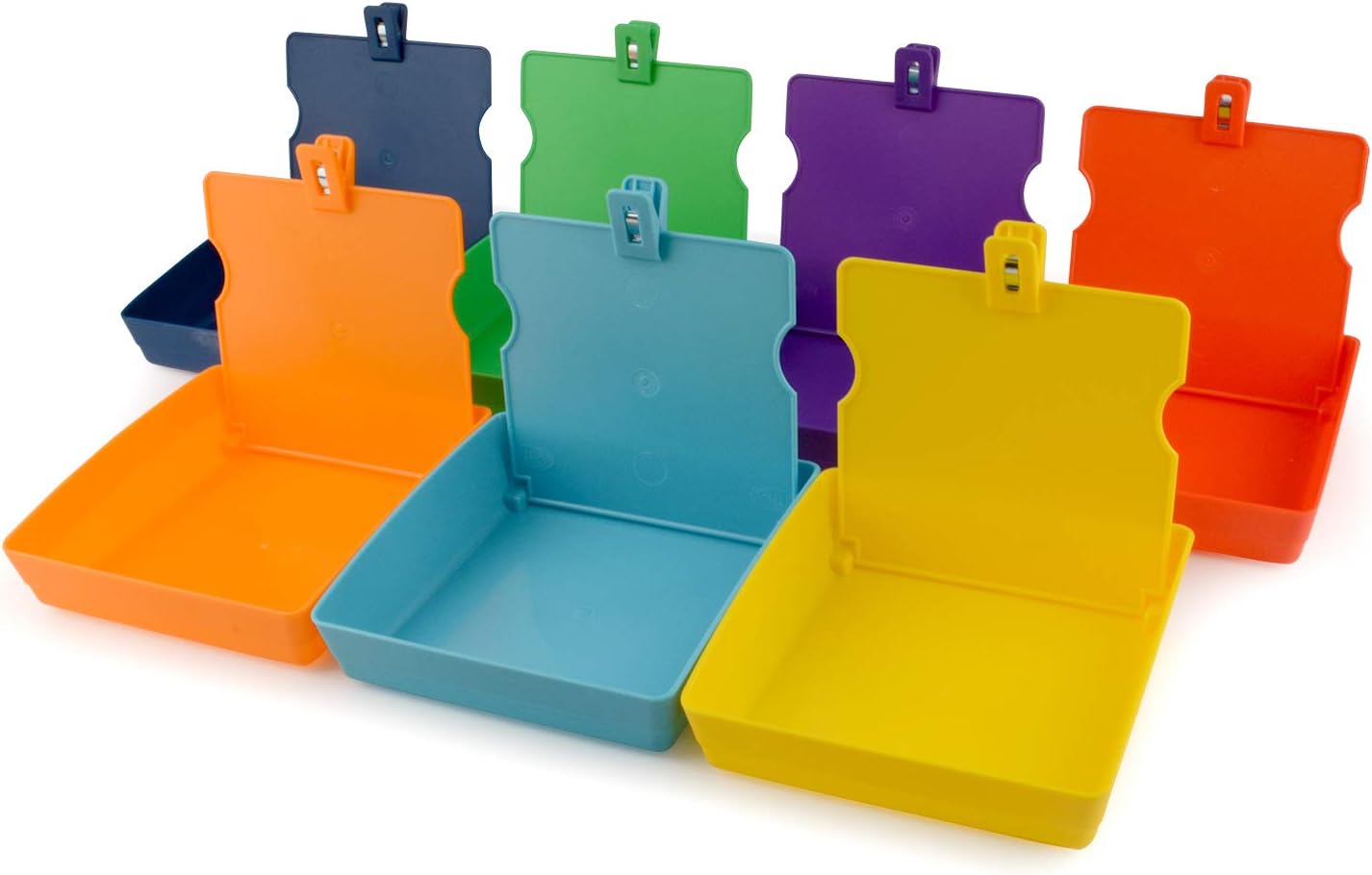 Ultrassist 7pk Largest Size Dental Lab Working Pan with 7 Assorted Colors, Plastic Dental Lab Pans with Matching Clip/Flap/Pinboard for Holding Notes & Job Cards, Great Pans to Organize Your Labratory