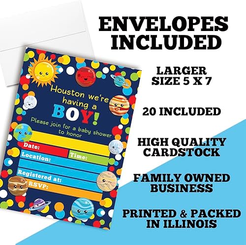 Miniatura 2 de AmandaCreation - Invitaciones temáticas de Baby Shower para niños, 20 tarjetas de relleno de 5 x 7 pulgadas con veinte sobres blancos