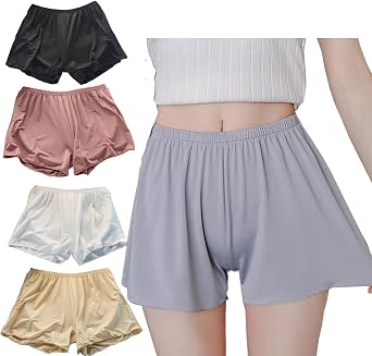 Womens Safety Half Slip Shorts Ice Silk Underwear Stretchy Sexy Boxer Pants Summer Plus Size Boyshorts