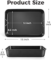Vista 8 de HONGBAKE Sartén para lasaña antiadherente de 3 pulgadas de profundidad, sartén para hornear de 9x13, sartén rectangular para pastel de hoja, sartén