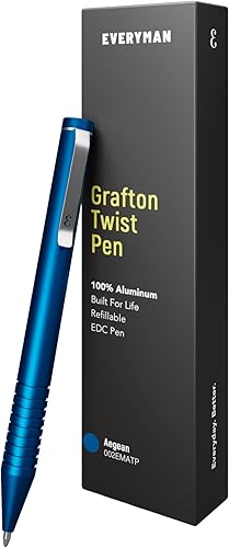 Everyman Aegean Mini Twist Grafton Pen, mini bolígrafo EDC, bolígrafo de escritura de metal recargable de tamaño bolsillo, versátil con cartuchos,