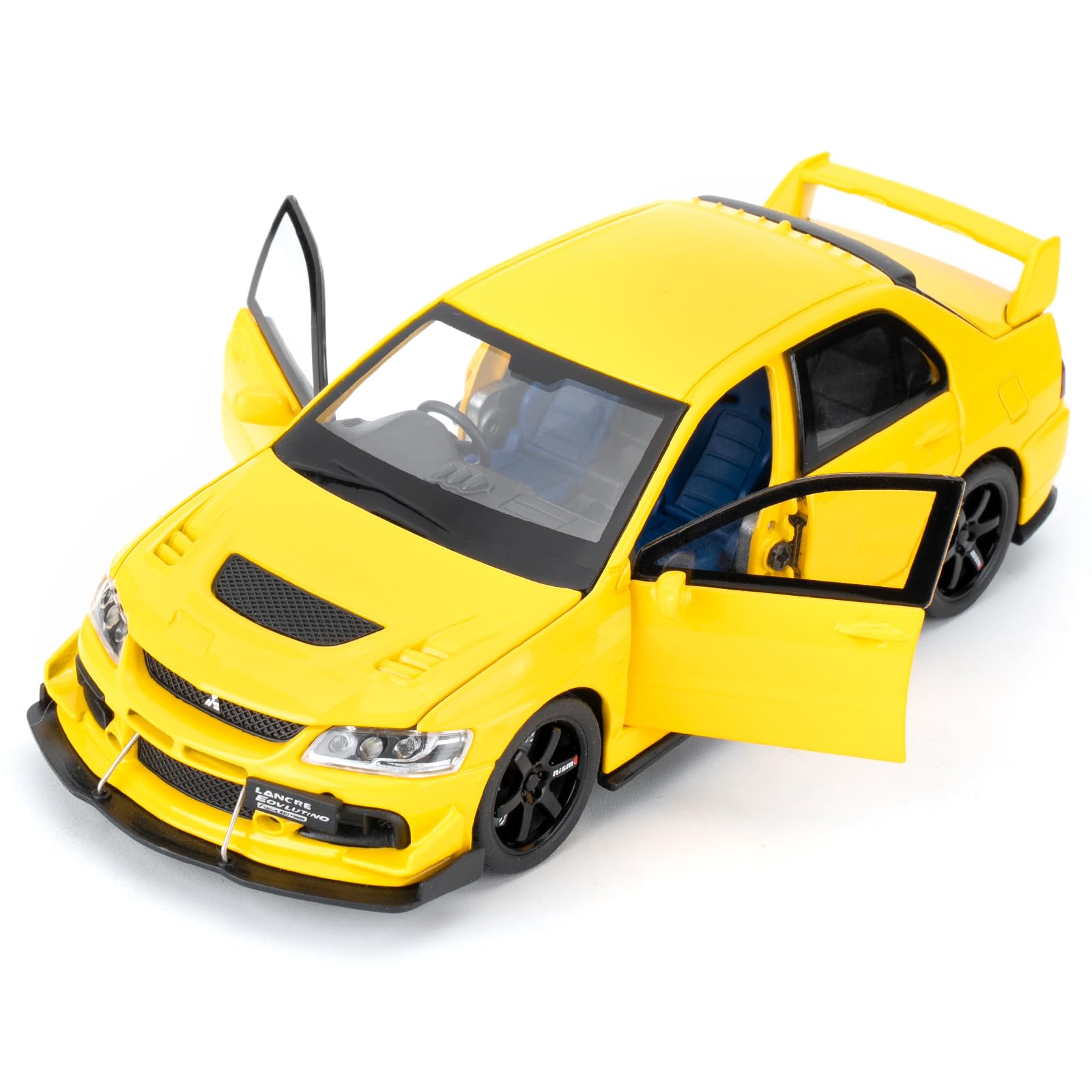 Compatible with 1:32 Mitsubishi Lancer Evolution Model Car, Pull Back Diecast Collectible Toy Car with Sounds and Lights for Children, Boys, Girls and Adults, Gift Yellow