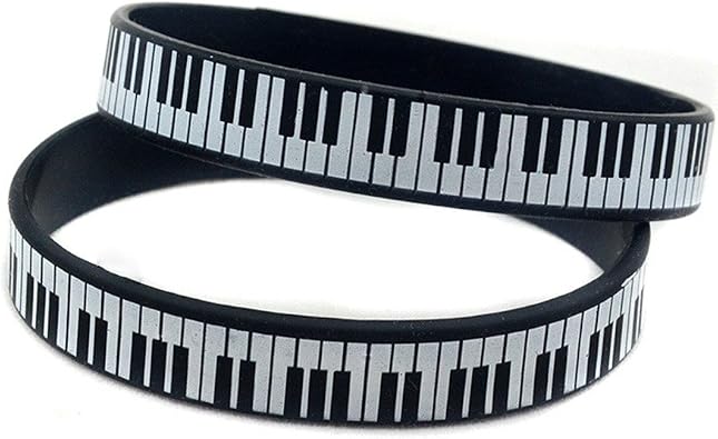 LiFashion 2pcs Rubber Silicone Piano Key Musical Instrument Hip Hop Keyboard Concert Music Bracelet Wristband Gift for Pianist Musician Dancer