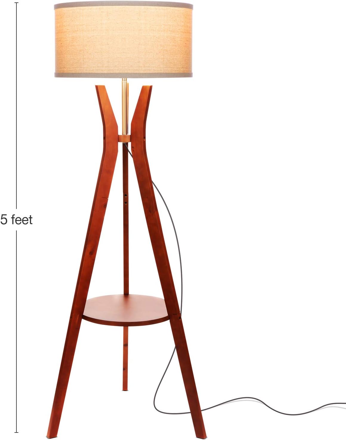 Brightech Charlotte: Rustic Shelf LED Floor Lamp - Tripod Standing Light for Mid Century Modern Living Rooms & Bedrooms - Contemporary, Tall Office Lamp - Drum Shade - Includes LED Bulb