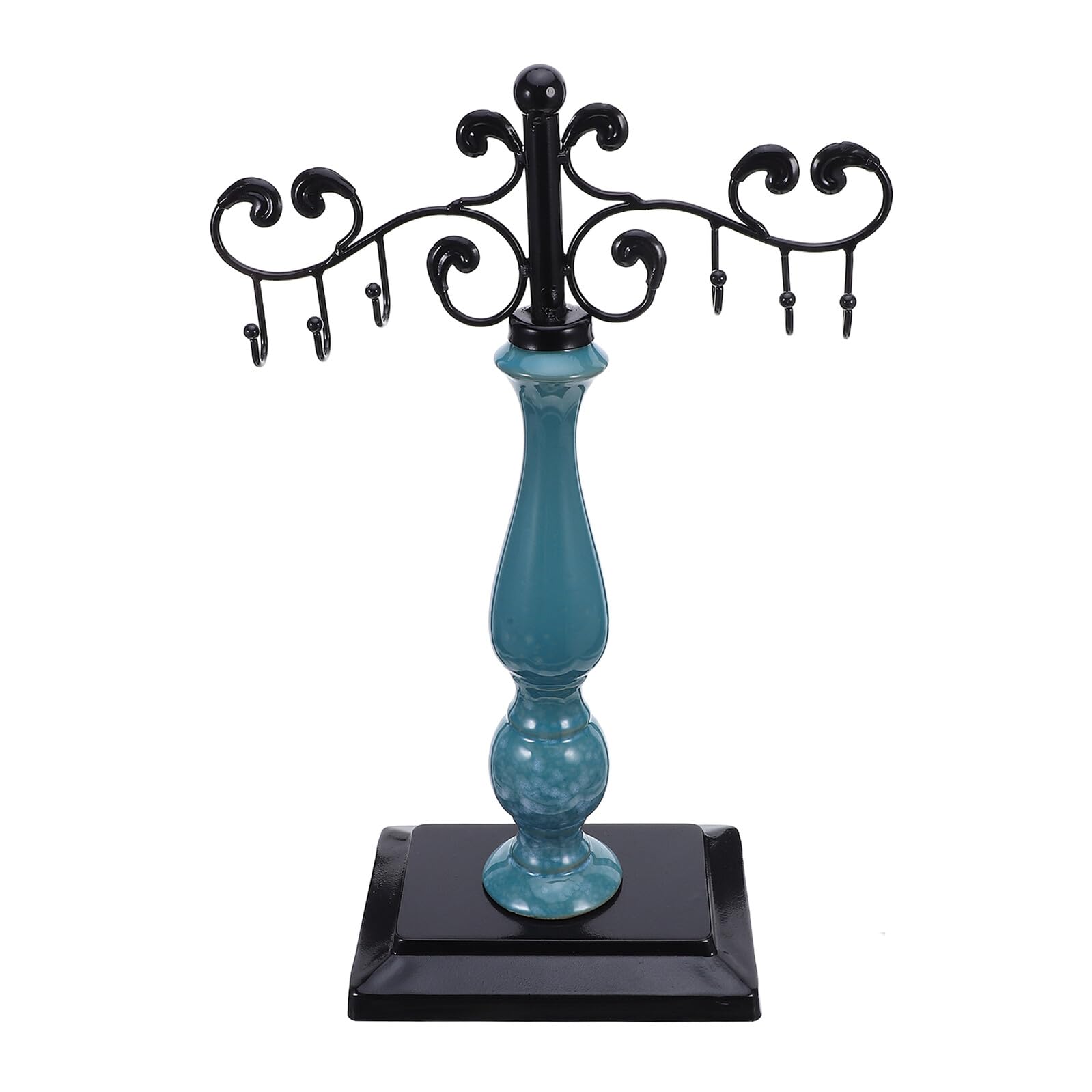 ibasenice Espositore per Gioielli in Metallo Nero con Ganci Porta Collane e Braccialetti Organizer da Appendere con Base in Ceramica Multifunzione Salvaspazio per Bagno e Toletta