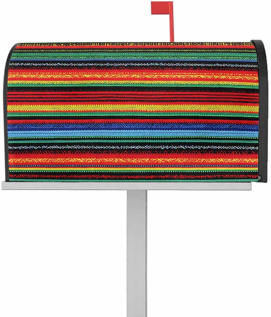 Mexico Striped Mailbox Covers Magnetic Standard Size, Red Blue Green Rainbow Colored Stripes Decorative Post Letter Numbers Box Wrap Decoration Covers Small Accessories for Garden Yard Outdoor Décor
