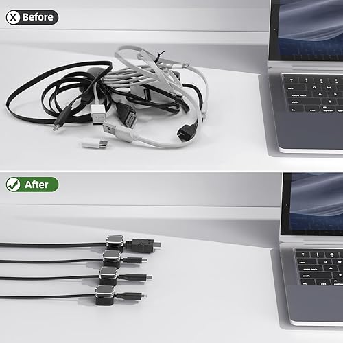 Miniatura 2 de Clips magnéticos para cable, paquete de 6 organizadores de cables para accesorios de escritorio y oficina, soporte para cables para ocultar el