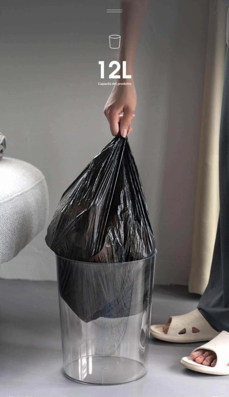 Cestino Spazzatura elegante rugged Cestino per Bagno Ufficio Camera da letto moderno Cestino in trasparente multifunzionale Bucket (12L)