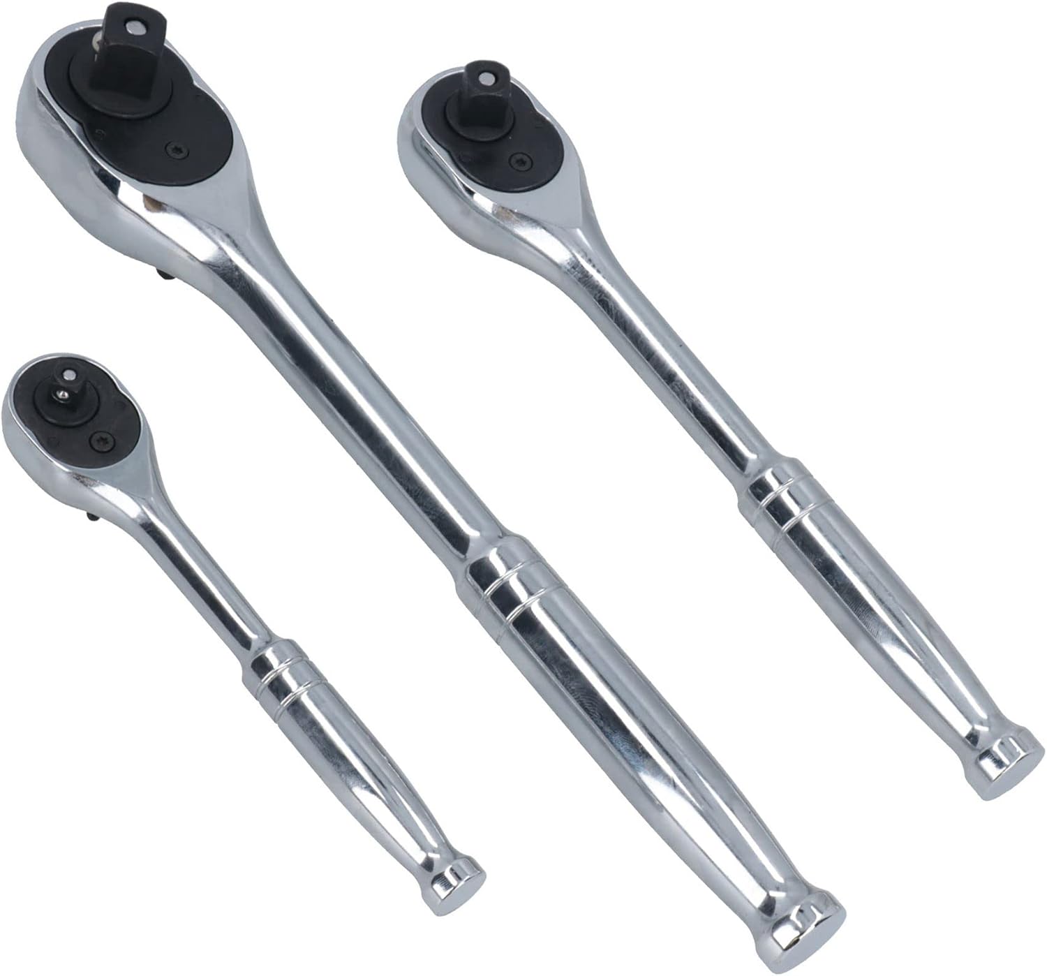 1/4in 3/8in 1/2in Drive Ratchets with Straight Handle 90 Teeth Quick Release 3pc