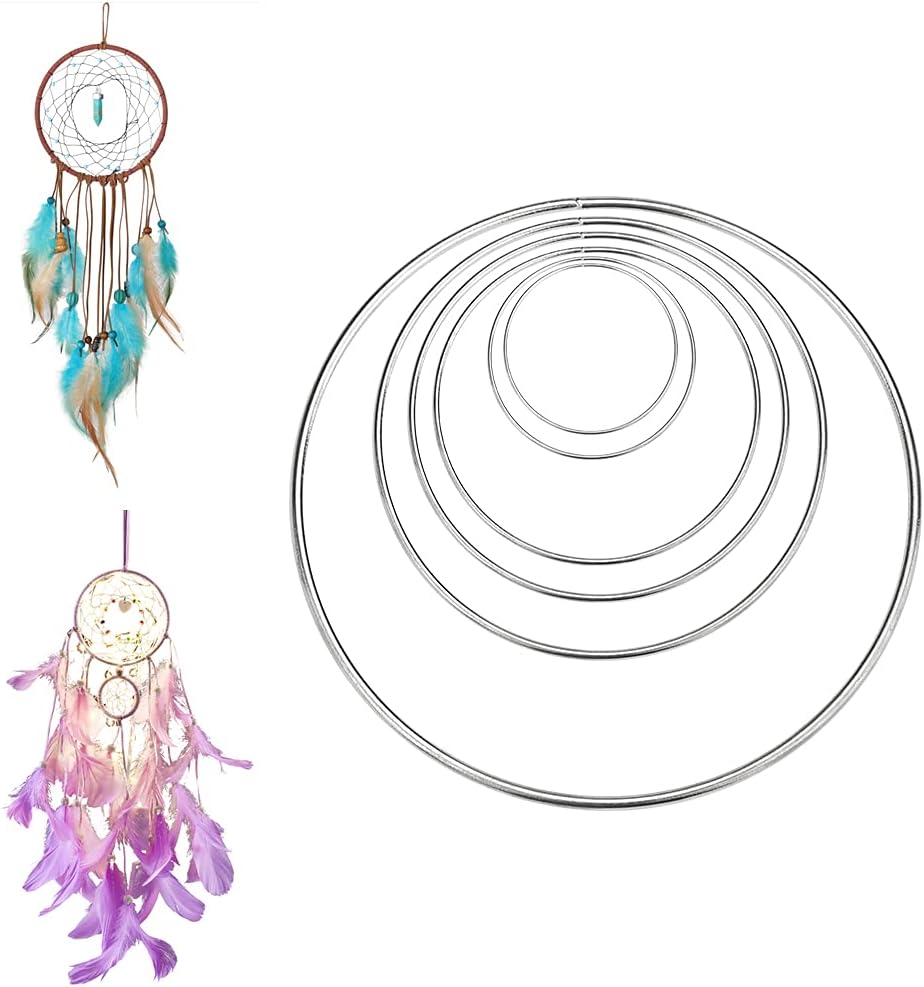 EMAGEREN 24 Pcs Metal Rings Hoops, 6 Size Dream Catcher Hoop Silver ...