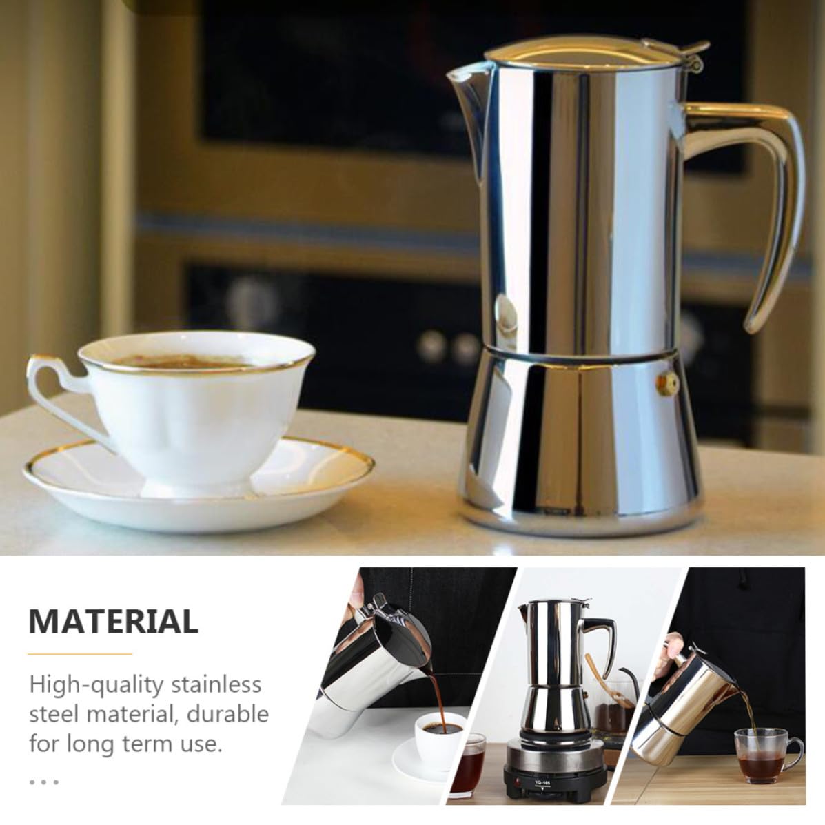 Caffettiera Espresso in Acciaio Inox 304, Manico Anti Scottatura
