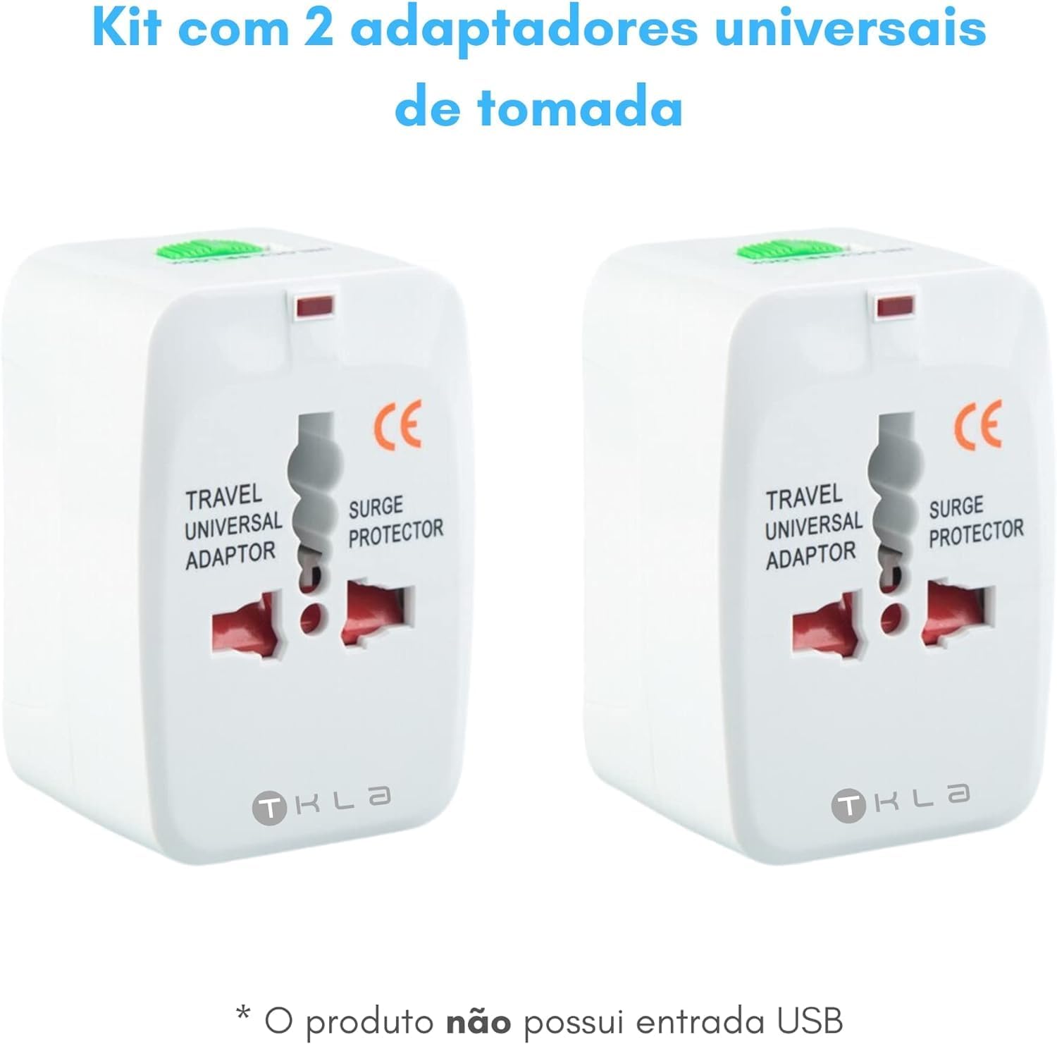 Kit 2 Adaptadores Tomada Universal Padrão Internacional, Adaptador Mais de 150 Países, Para Viagem, Bivolt, EUA, UK, JP, AU, EU - TKLA