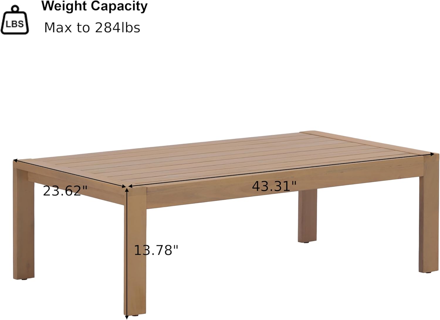 Christopher Knight Home Yudaz Outdoor Coffee Table, Acacia Wood Accent Table with Slatted Panel Design, Rectangular Patio Table for Garden Porch Balcony, Low Maintenance Outdoor Furniture, Light Teak