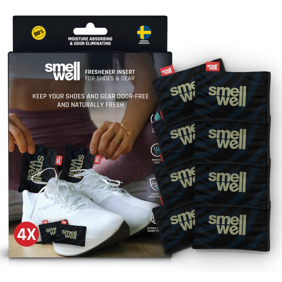SmellWell - Scented Shoe Deodorizer Inserts - Odor Eliminators - Activated Bamboo Charcoal + Minerals - Natural Fresheners for shoes, bags, gloves - 8 x 1.8oz Original Size - Black Zebra