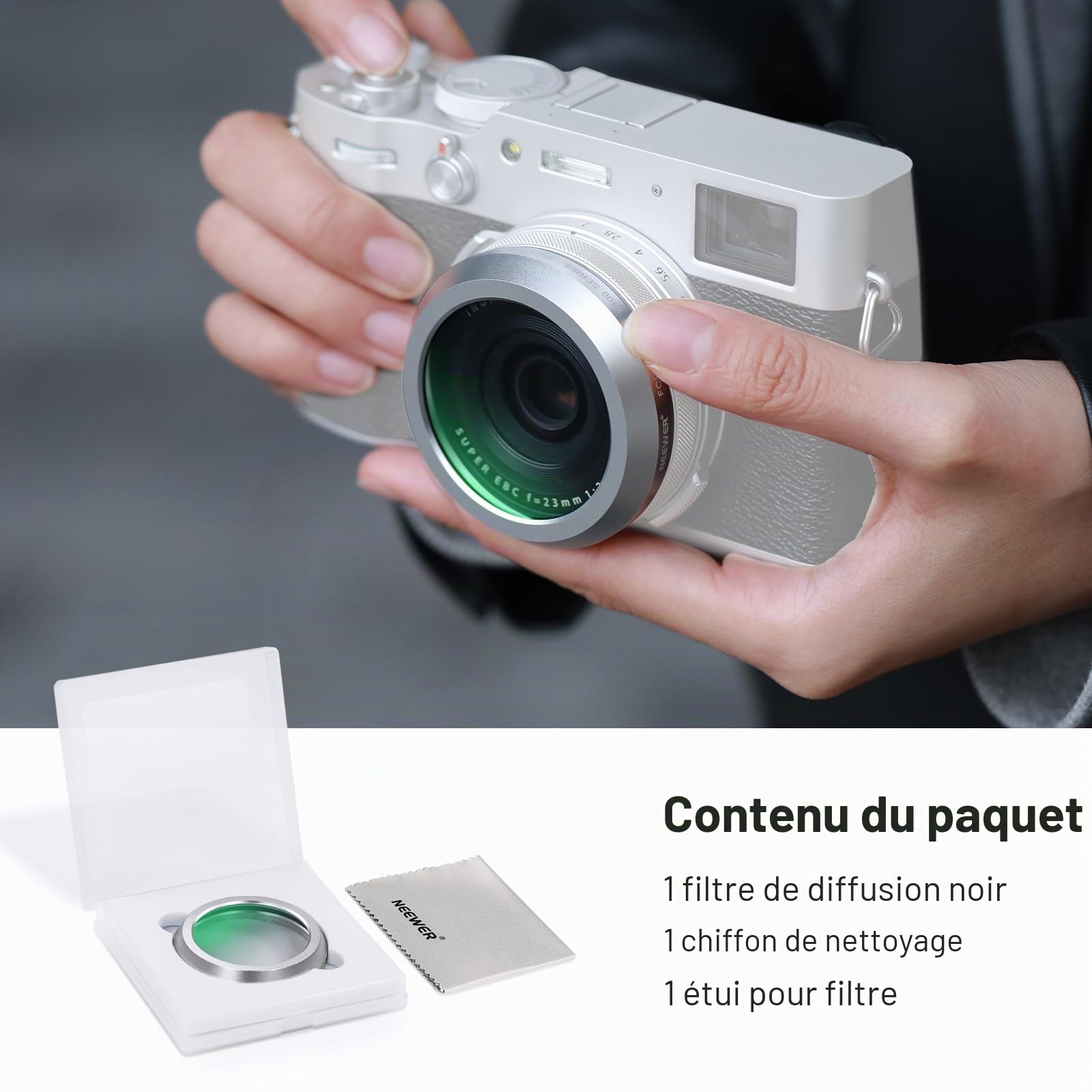 NEEWER Noir Diffusion 1/4 Filtre, Effet cinématique Filtre d'objectif pour Appareil Photo série X100, Verre Optique à revêtement Multiple, pour Fujifilm X100 X100S X100F X100T X100V X100VI Appareil