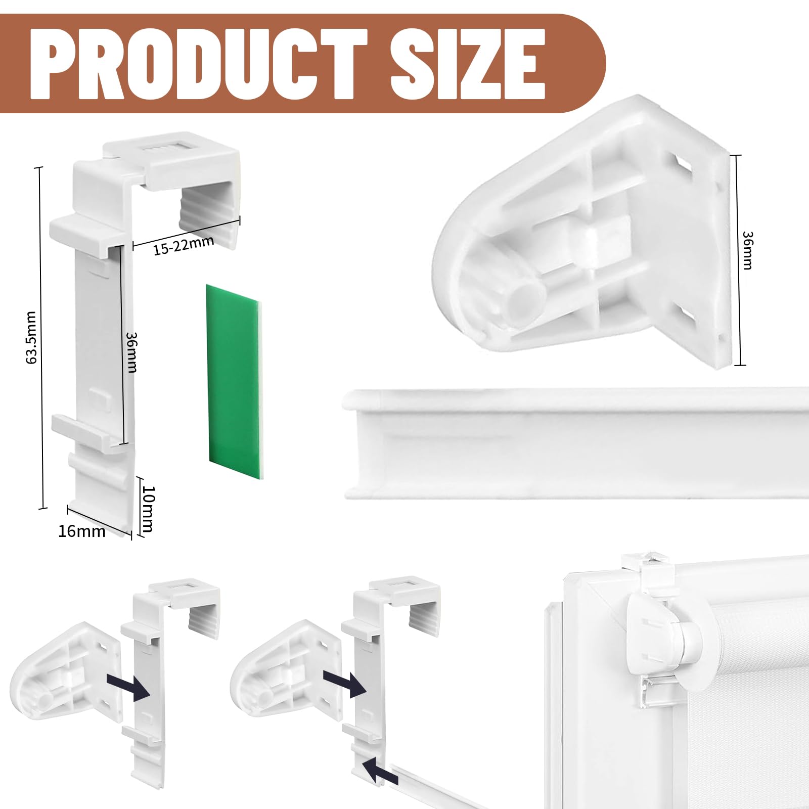 8 Supports Adhésifs Pour Stores Enrouleurs - Fixation Sans Perçage, Blanc, 5,3x3,1 Cm - Pour Stores Doubles, Volets Roulants